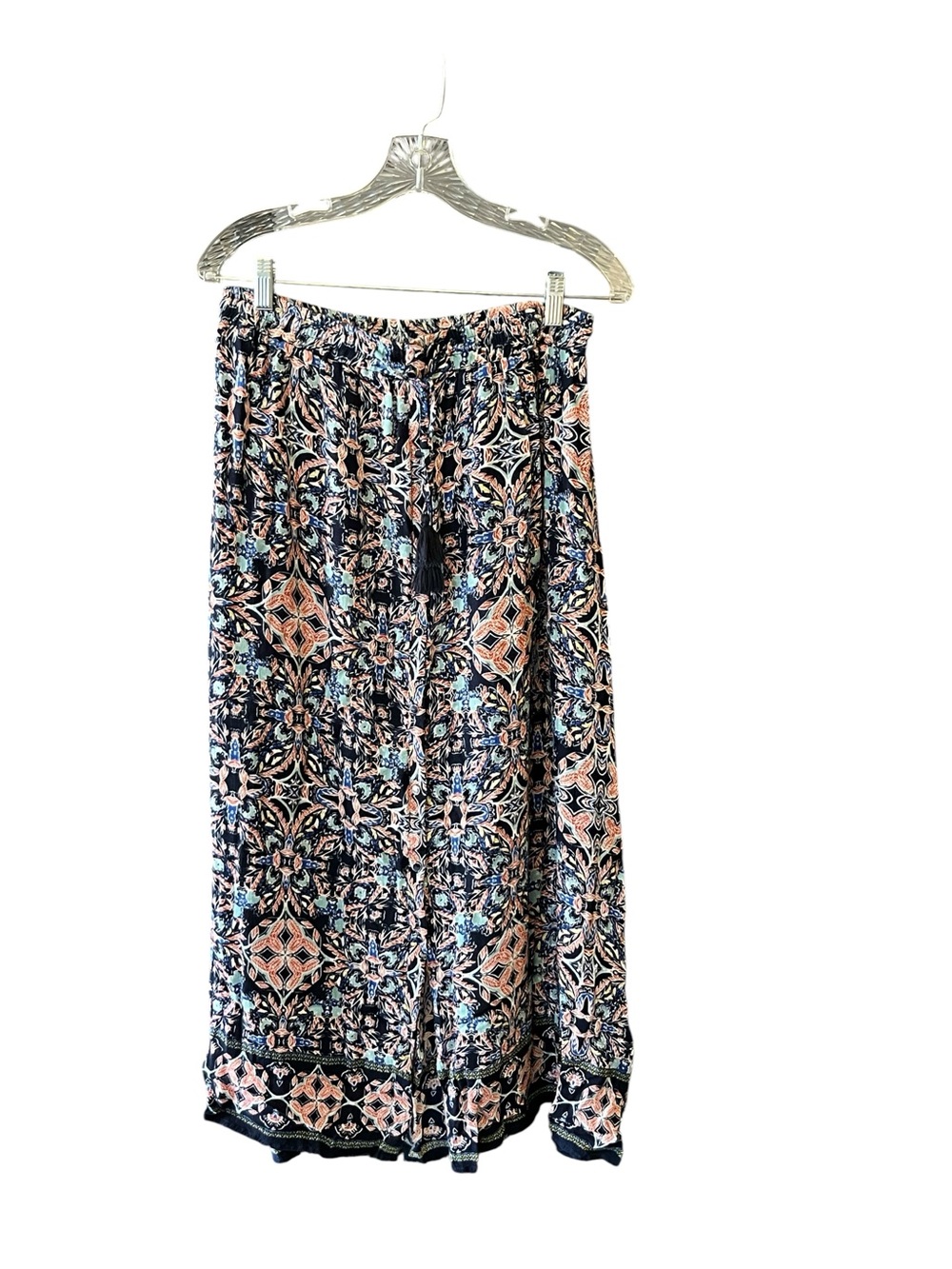 Hannah Maxi Skirt Women’s L Blue Boho Indie Paisley Lined Drawstring Waist